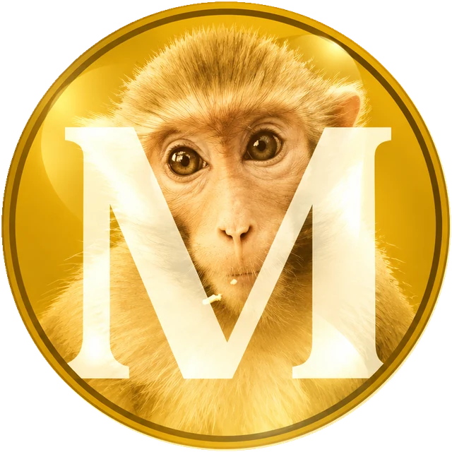 Original MONKE golden coin: an expressive monkey with a translucent white M